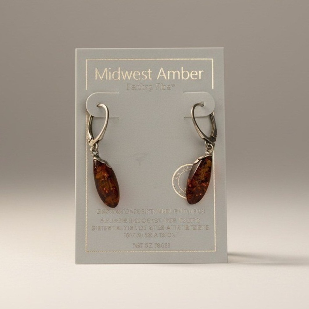 Midwest Amber Sterling Genuine Amber Earrings‎ - NIB